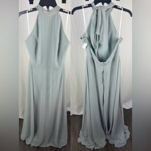 NWT After Six Willow Green Halter Bridesmaid Dress Wedding Guest Formal Gown